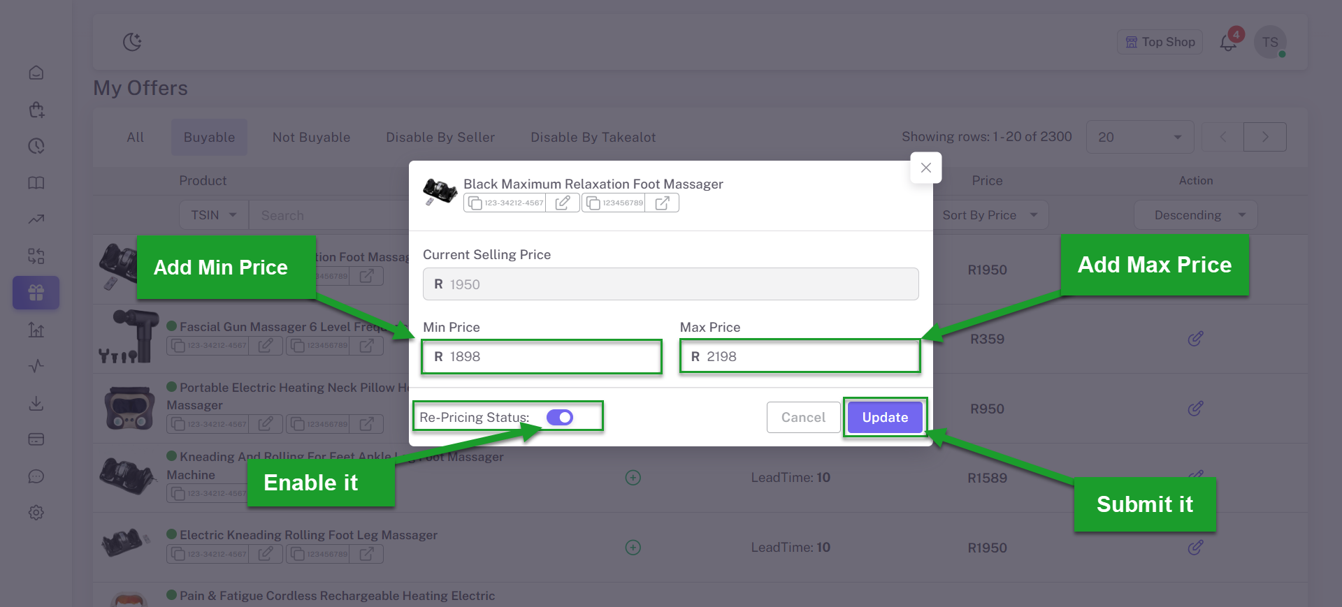 Adding multiple offers to the Repricer