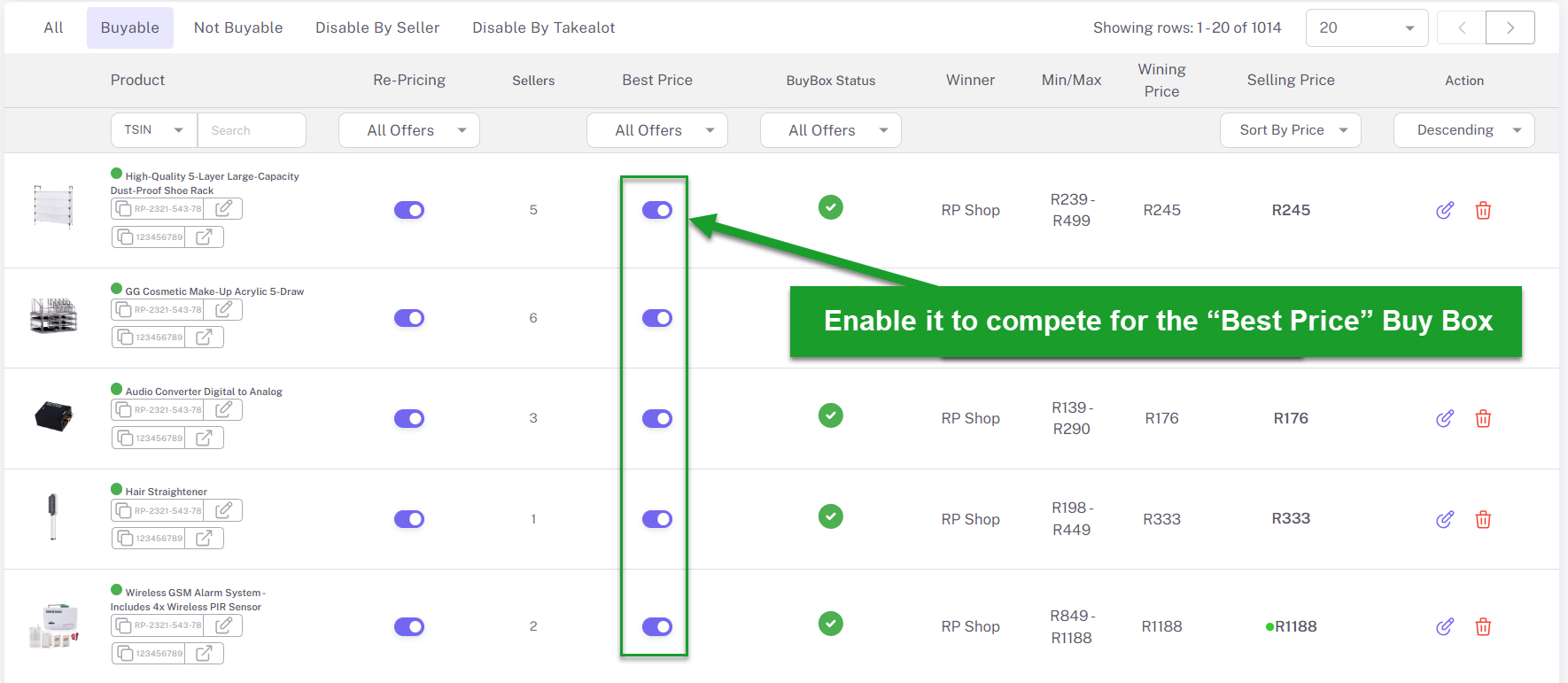 How to enable best price repricing