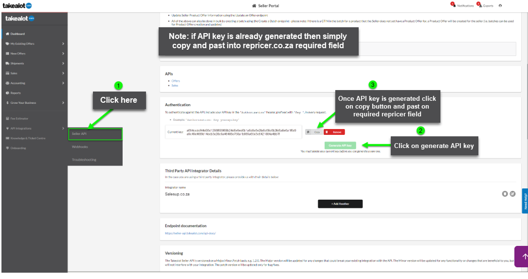 Takealot API Key Display