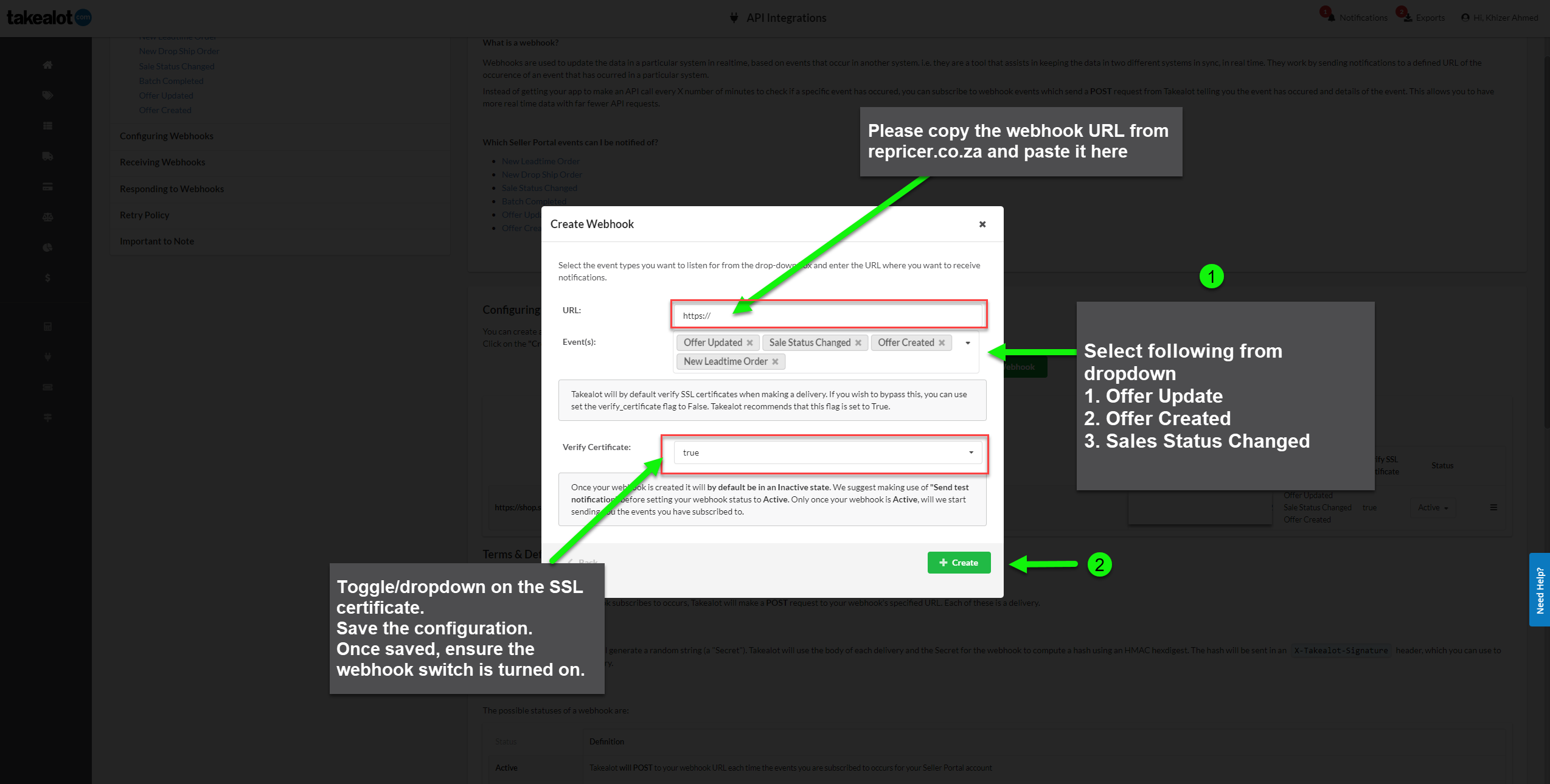 Create Webhook on Takealot